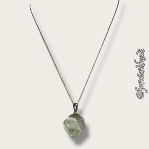 Raw Cut Light Green Stone Necklace | Gold-tone Chain